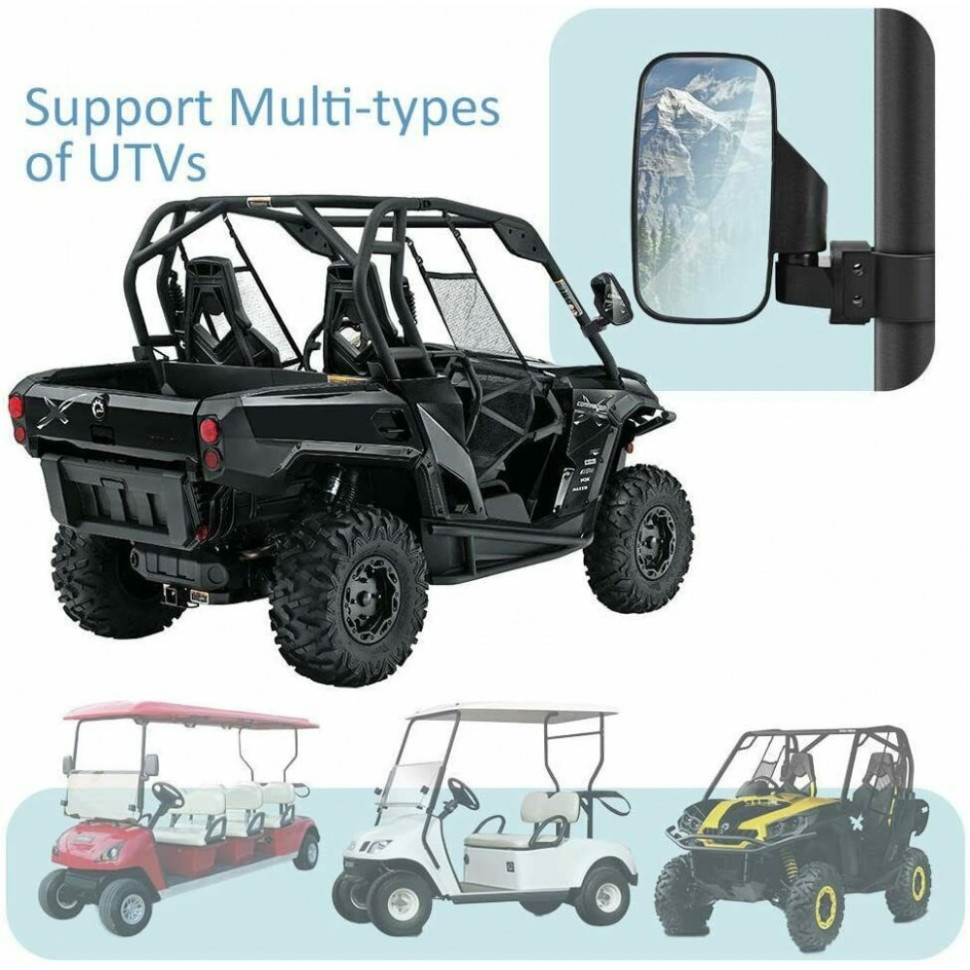 Зеркала для UTV прямоугольные для трубы 1,75"-2" Can-Am /Polaris /Yamaha /CF /Honda 98315 /RM98 RM98