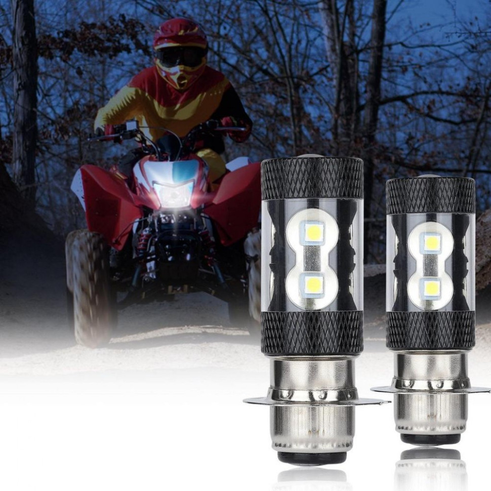 Комплект диодных LED лампочек головного света Honda TRX 250 /300 /400 /450 /700 / Yamaha GRIZZLY /KODIAK /YFZ450 LED Super White HeadLight Bulbs H6M /34901-GT4-003 /4KB-84314-01-00 /B0801- 01201BK B0801-01201BK