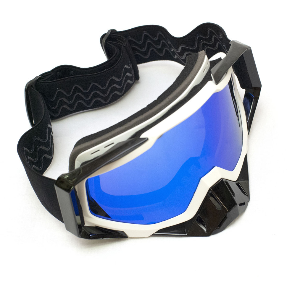 Очки снегоходные RiderLab белые с зеркальной синей линзой XH-074BL