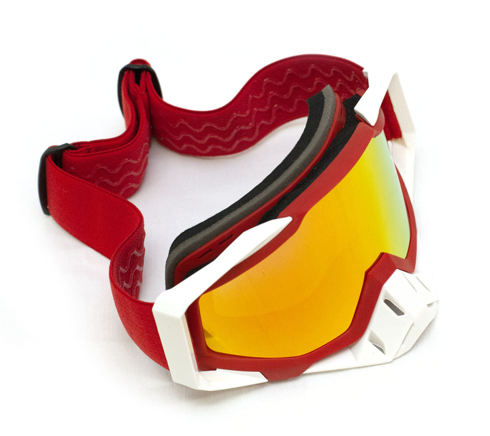 Очки снегоходные RiderLab бело/красные с зеркальной розовой линзой XH-074RD