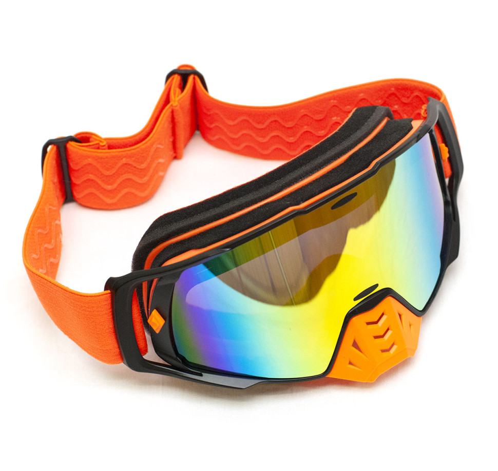 Очки снегоходные RiderLab оранжевые с зеркальной розовой линзой XH-105