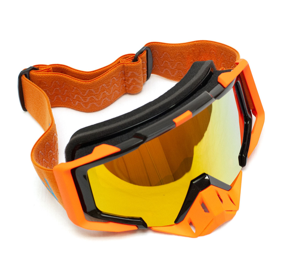 Очки снегоходные RiderLab оранжевые с зеркальной розовой линзой XH-048O