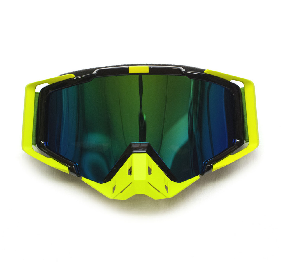 Очки снегоходные RiderLab салатовые с зеркальной розовой линзой XH-048MG