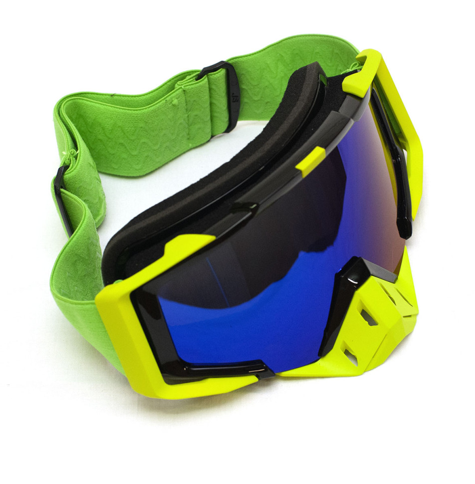 Очки снегоходные RiderLab салатовые с зеркальной розовой линзой XH-048MG