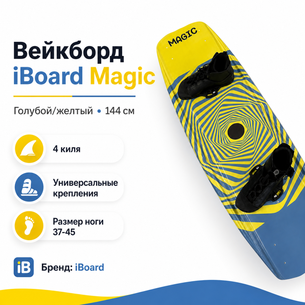 Вейкборд Iboard Magic голубой/желтый 144см + крепления 37-45 Iboard-cya-yel