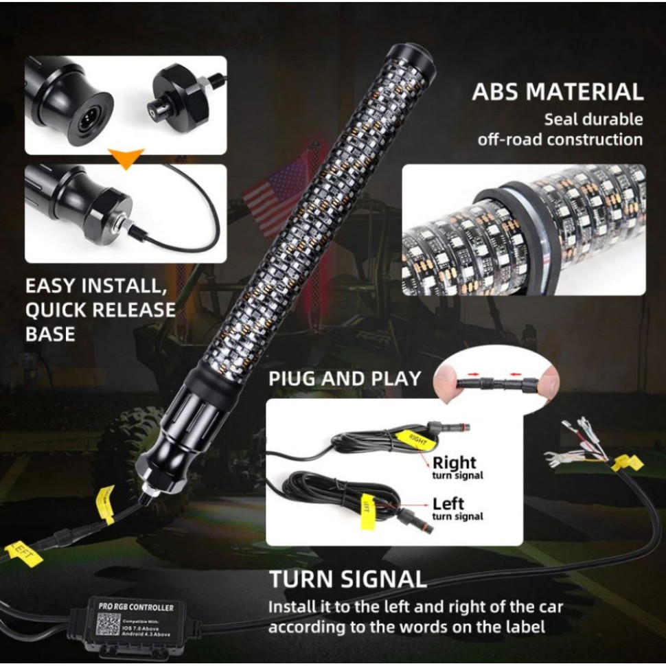 Комплект флагштоков для квадроцикла /UTV /снегохода /авто 91см толщина 5см BZS829F3FTSET BZS829F3FTSET