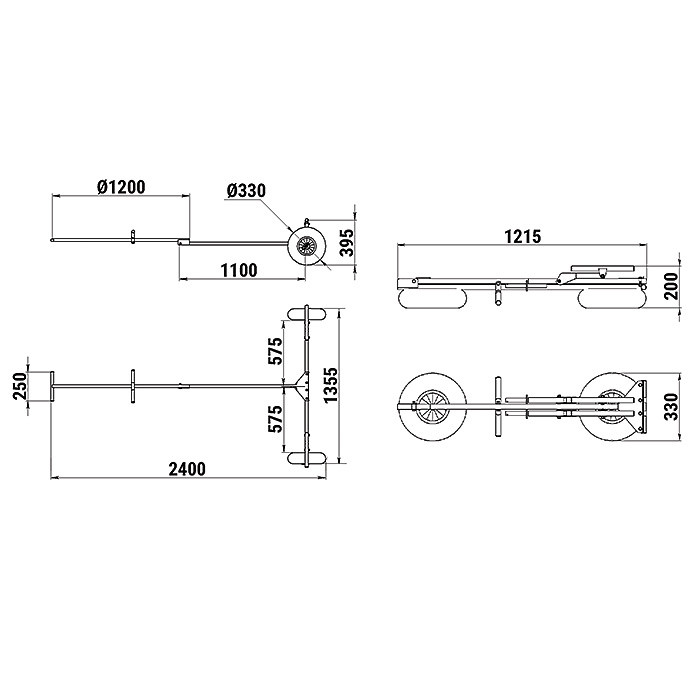 Тележка для транспортировки лодки складная 060224T