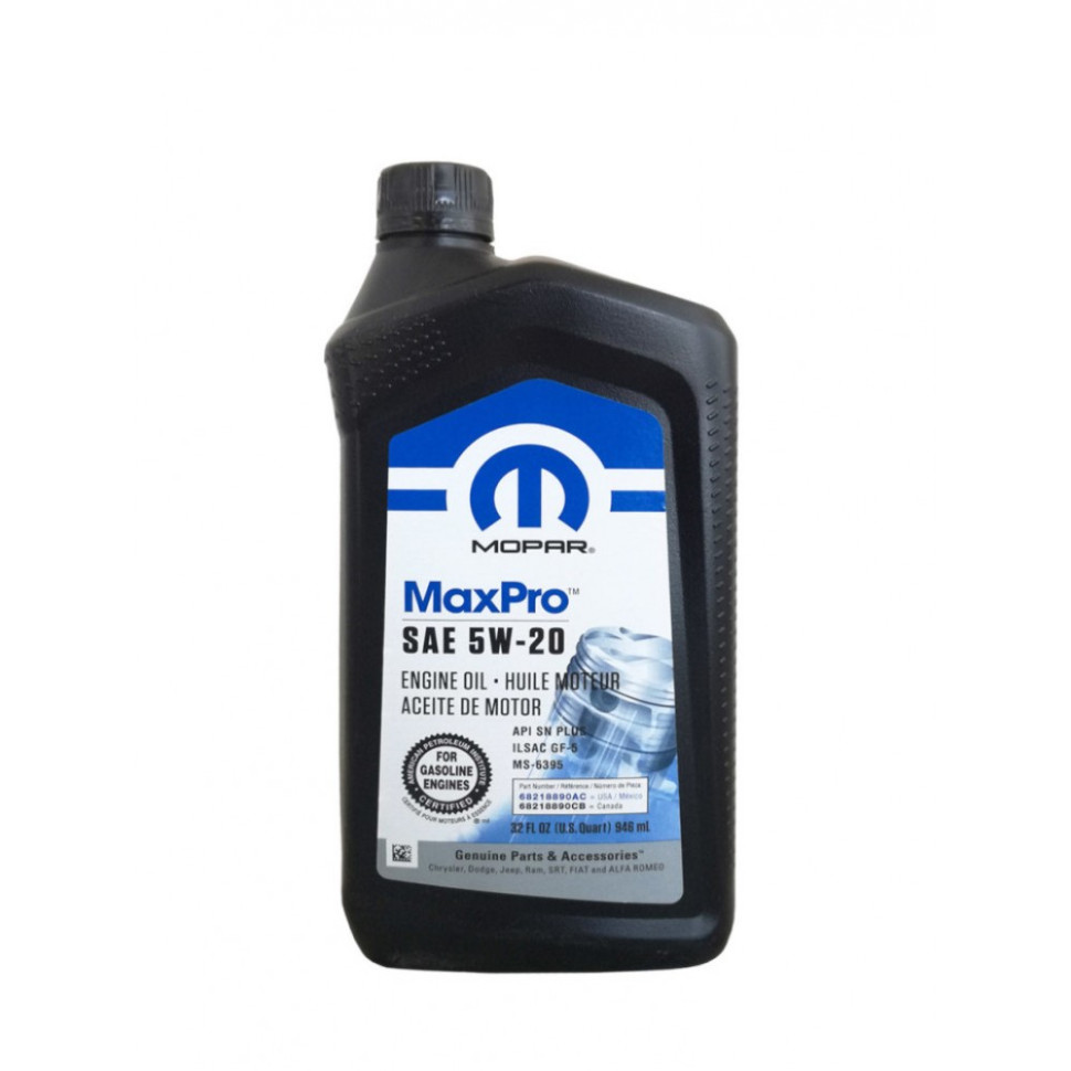 Масло моторное синтетика для Chrysler, Jeep, Dodge Challenger /Charger, RAM Mopar sae 5w-20, 0.946л 68218890AC 68218890AC