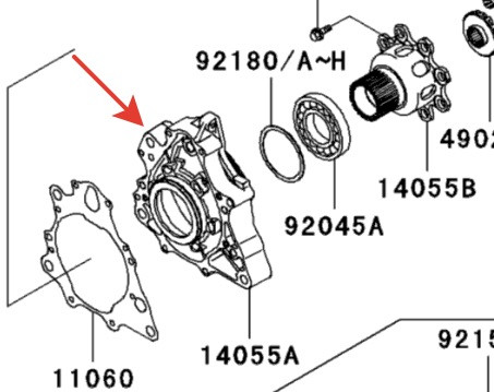 Крышка переднего редуктора левая внутренняя Kawasaki KVF750 14055-1155 /14055-0629 14055-0629