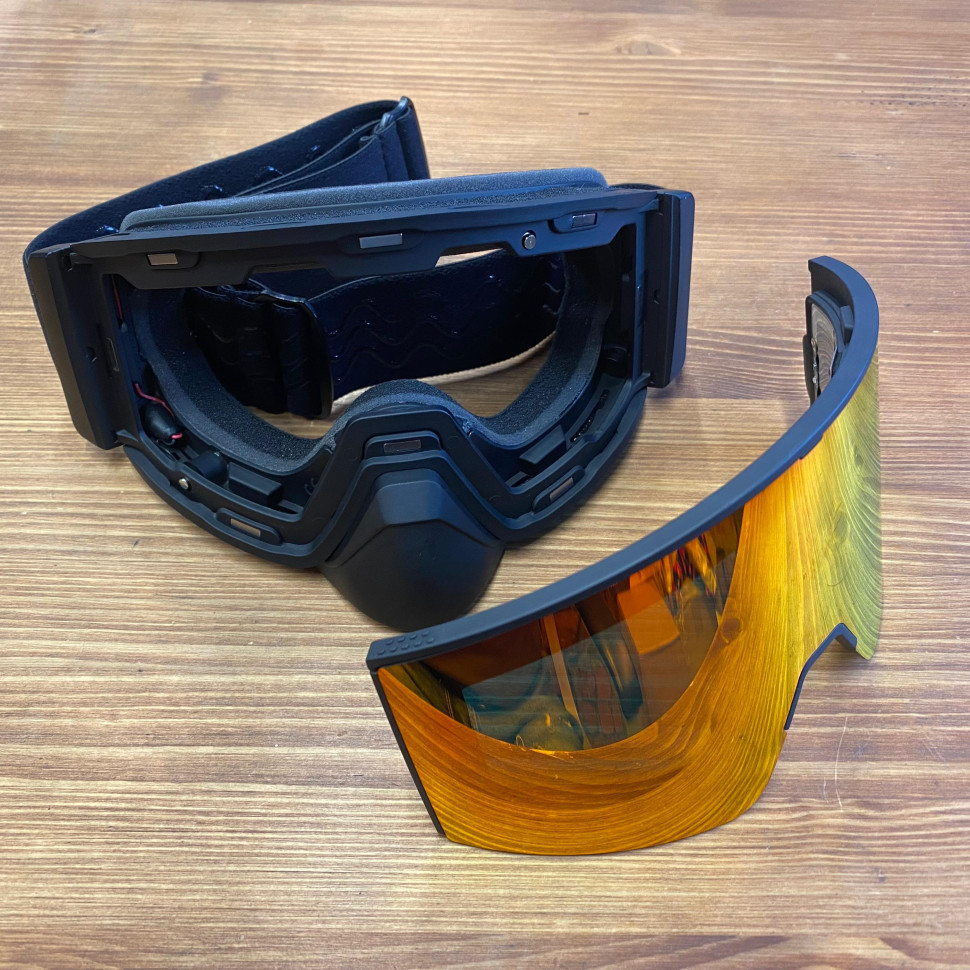 Снегоходные очки с подогревом HeatVue Dual Black Ops lens full pink coating (зеркальная линза) HB-20A-grey-fullpink