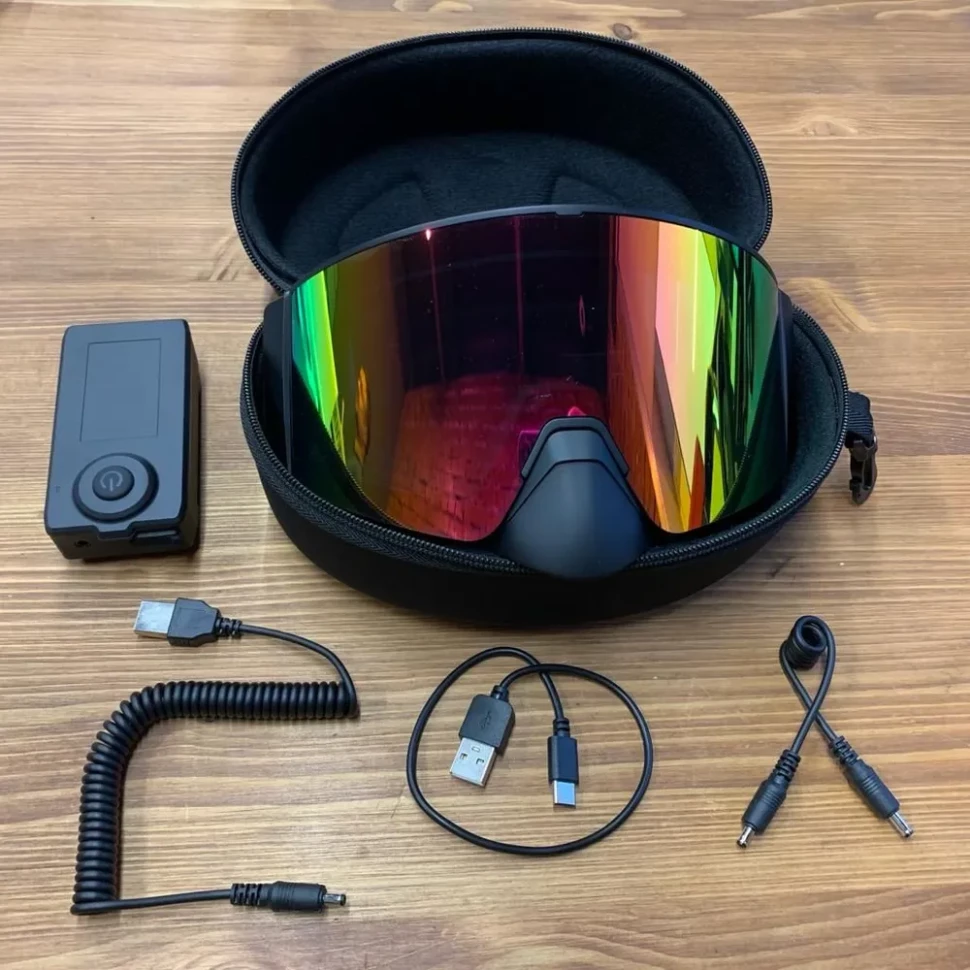 Снегоходные очки с подогревом HeatVue Dual Black Ops lens full pink coating (зеркальная линза) HB-20A-grey-fullpink