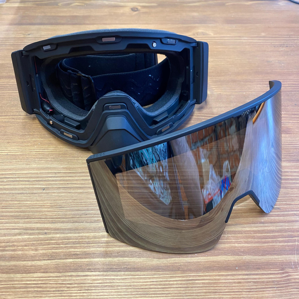 Снегоходные очки с подогревом HeatVue Dual Black Ops lens silver coating (зеркальная линза) HB-20A-grey-fullsilver