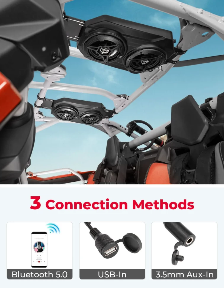 Аудиосистема под крышу UTV универсальная 6.5 Inch Speakers Fits 1.625-1.9in Roll Cages B0117-03001BK