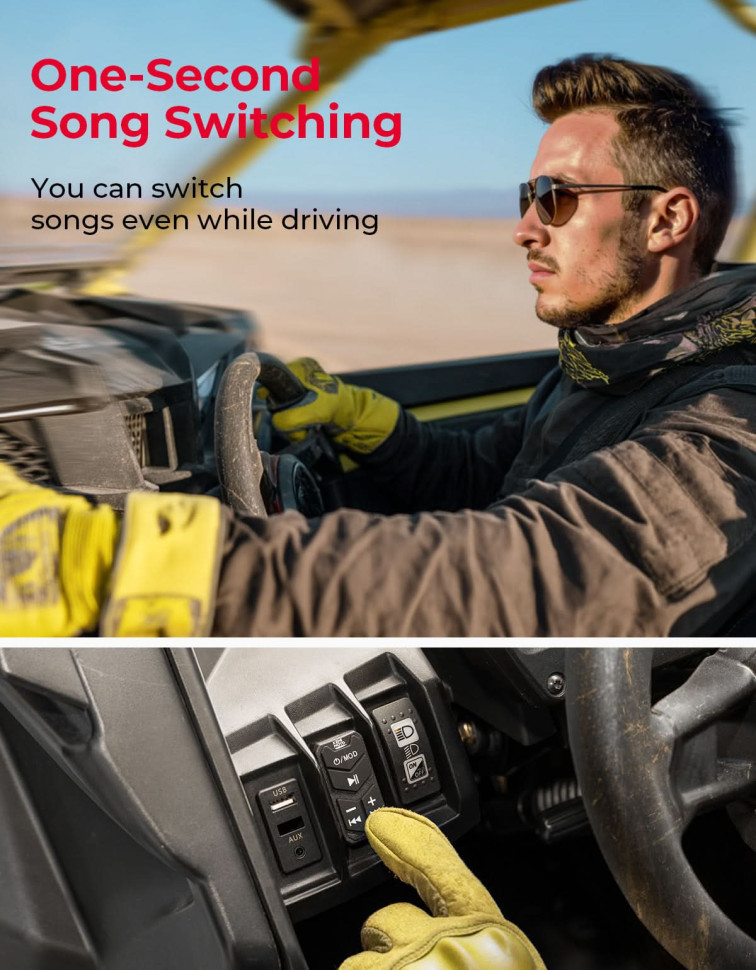 Аудиосистема под крышу UTV универсальная 6.5 Inch Speakers Fits 1.625-1.9in Roll Cages B0117-03001BK