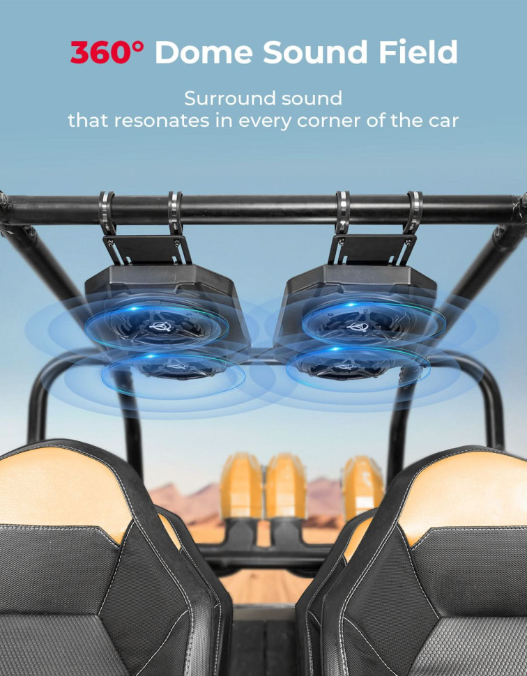 Аудиосистема под крышу UTV универсальная 6.5 Inch Speakers Fits 1.625-1.9in Roll Cages B0117-03001BK