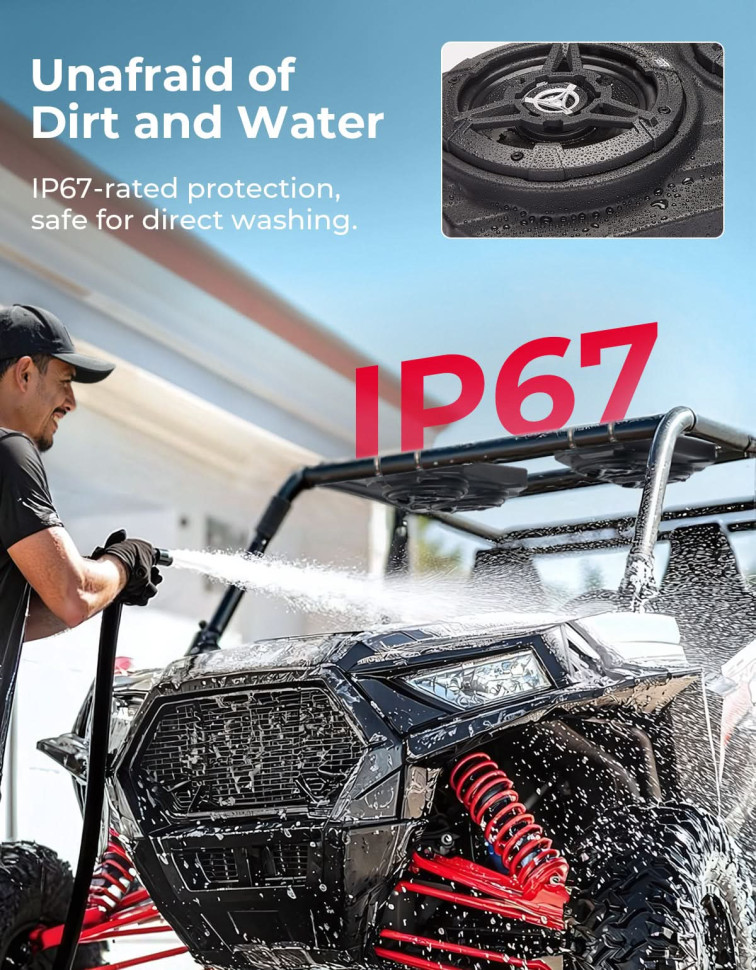 Аудиосистема под крышу UTV универсальная 6.5 Inch Speakers Fits 1.625-1.9in Roll Cages B0117-03001BK