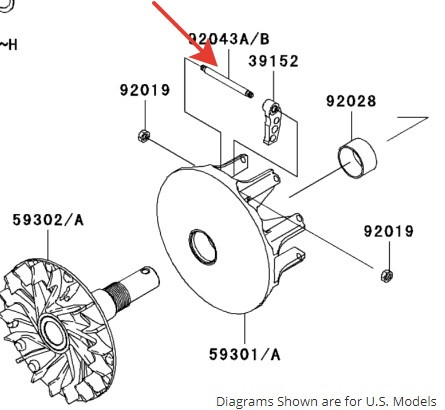 Палец грузика вариатора Kawasaki KVF 750/650 BruteForce 92043-1688 92043-1688