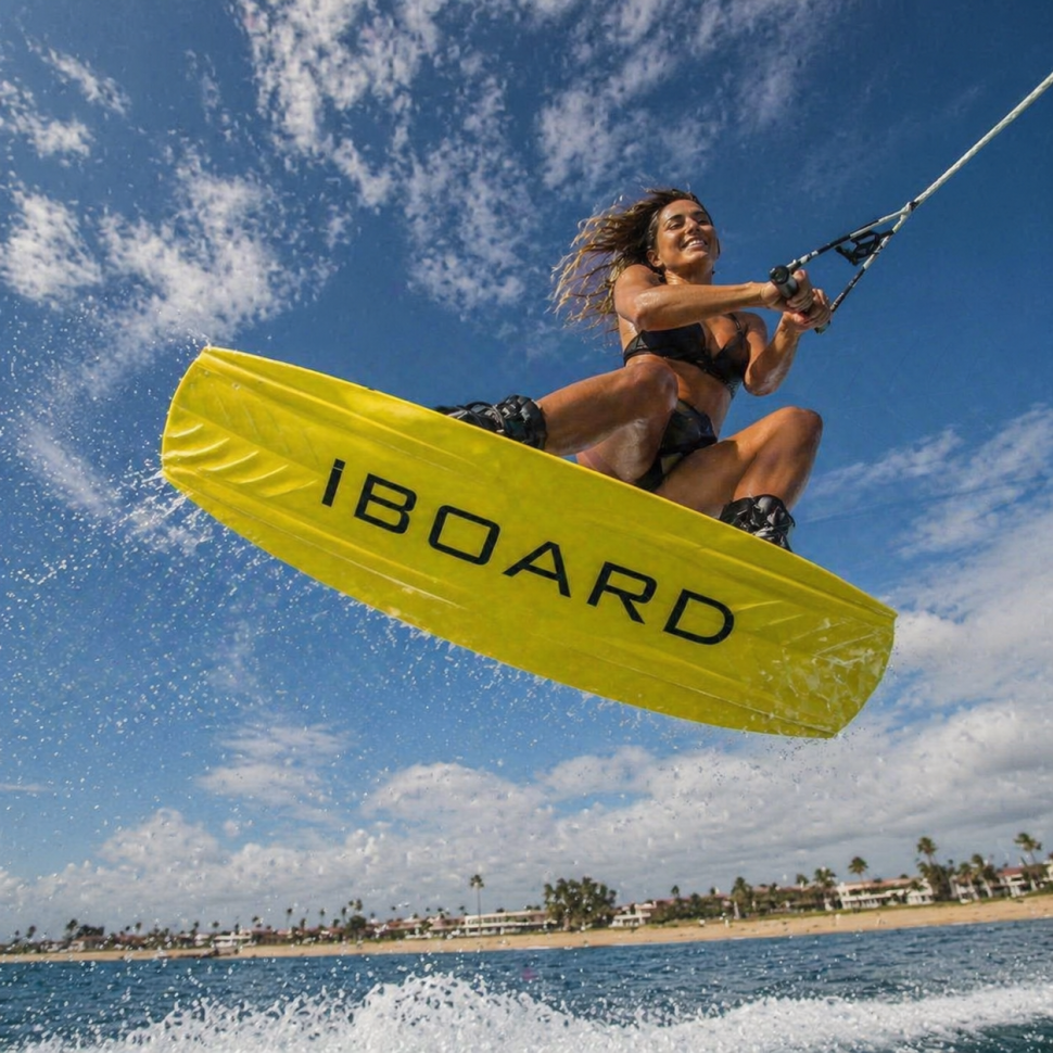 Вейкборд Iboard синий/желтый 144см + крепления с системой быстрой шнуровки 37-45 Iboard-blu-yel