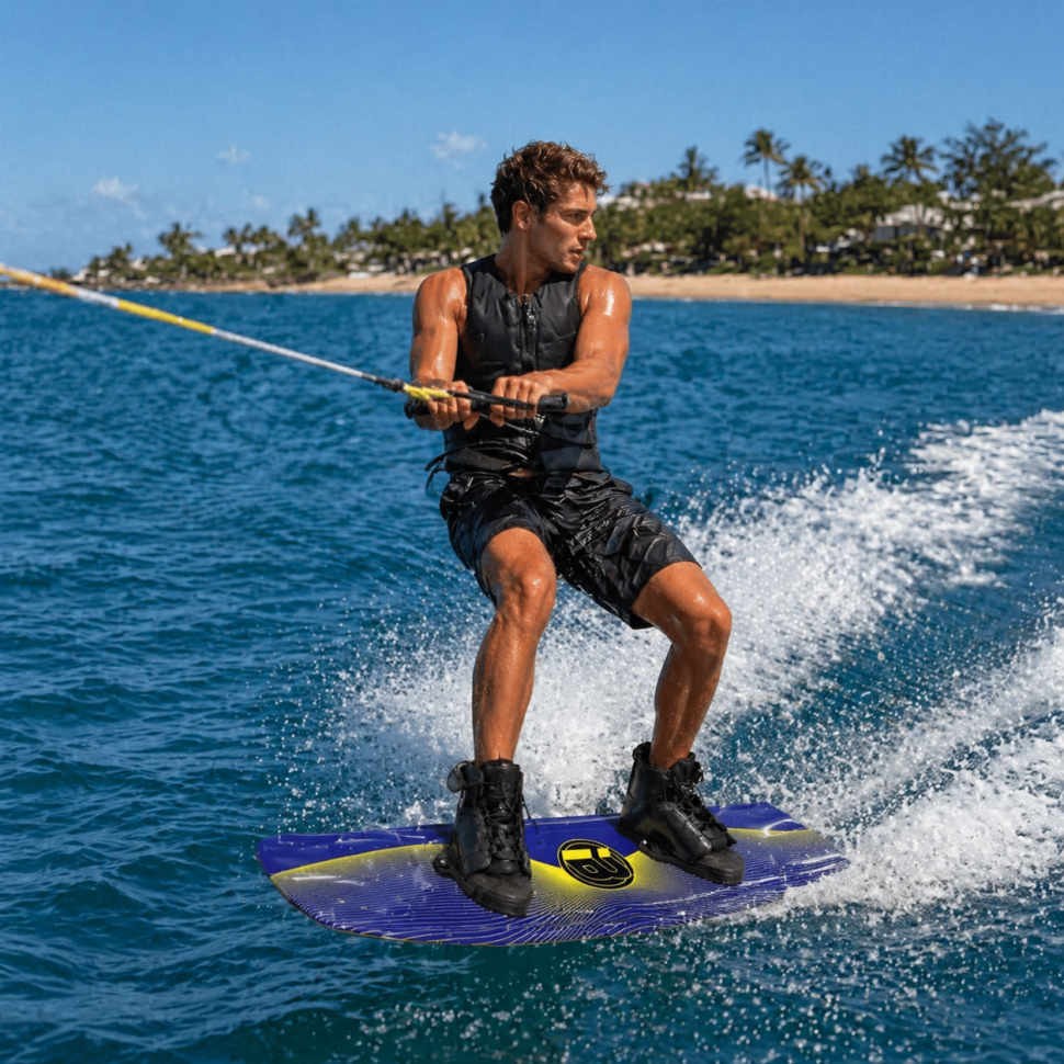 Вейкборд Iboard синий/желтый 144см + крепления с системой быстрой шнуровки 37-45 Iboard-blu-yel