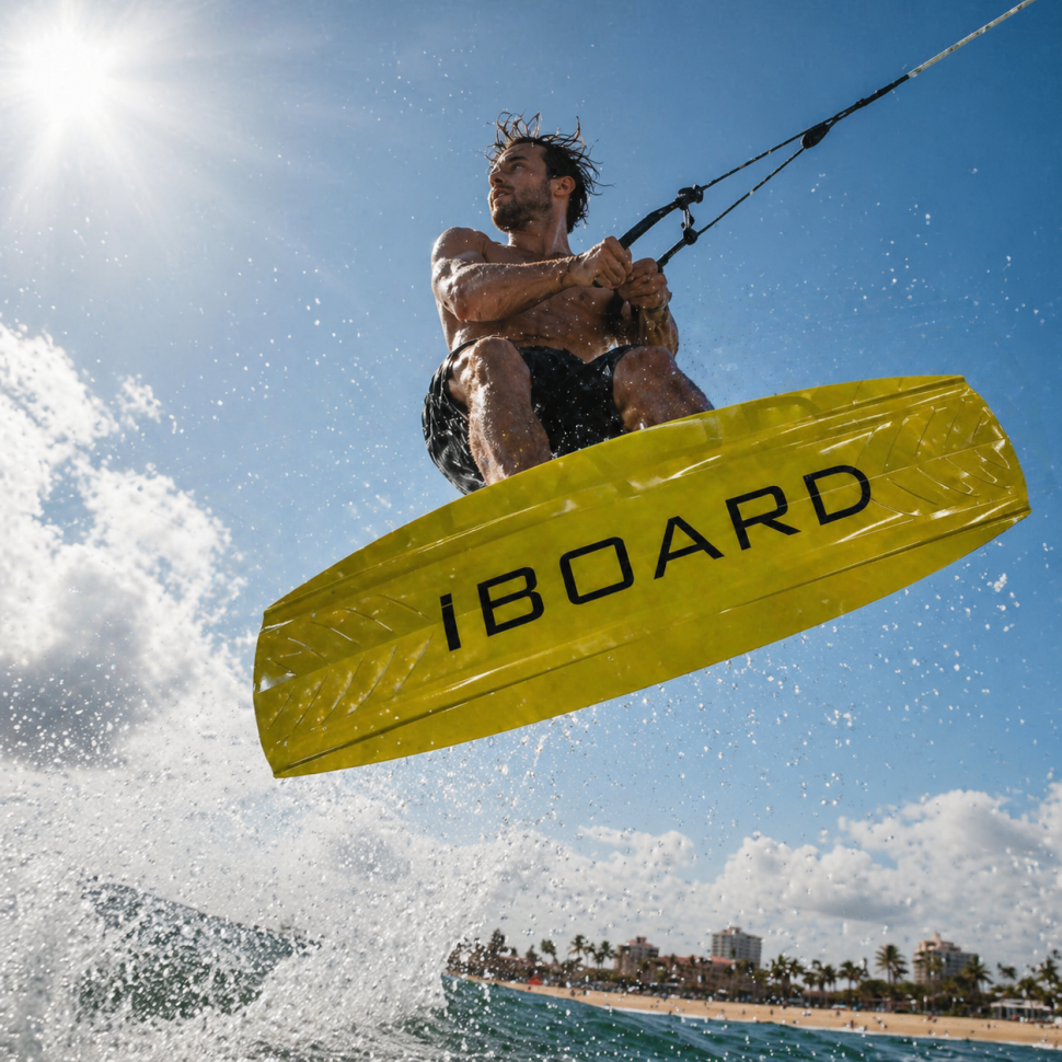 Вейкборд Iboard синий/желтый 144см + крепления с системой быстрой шнуровки 37-45 Iboard-blu-yel