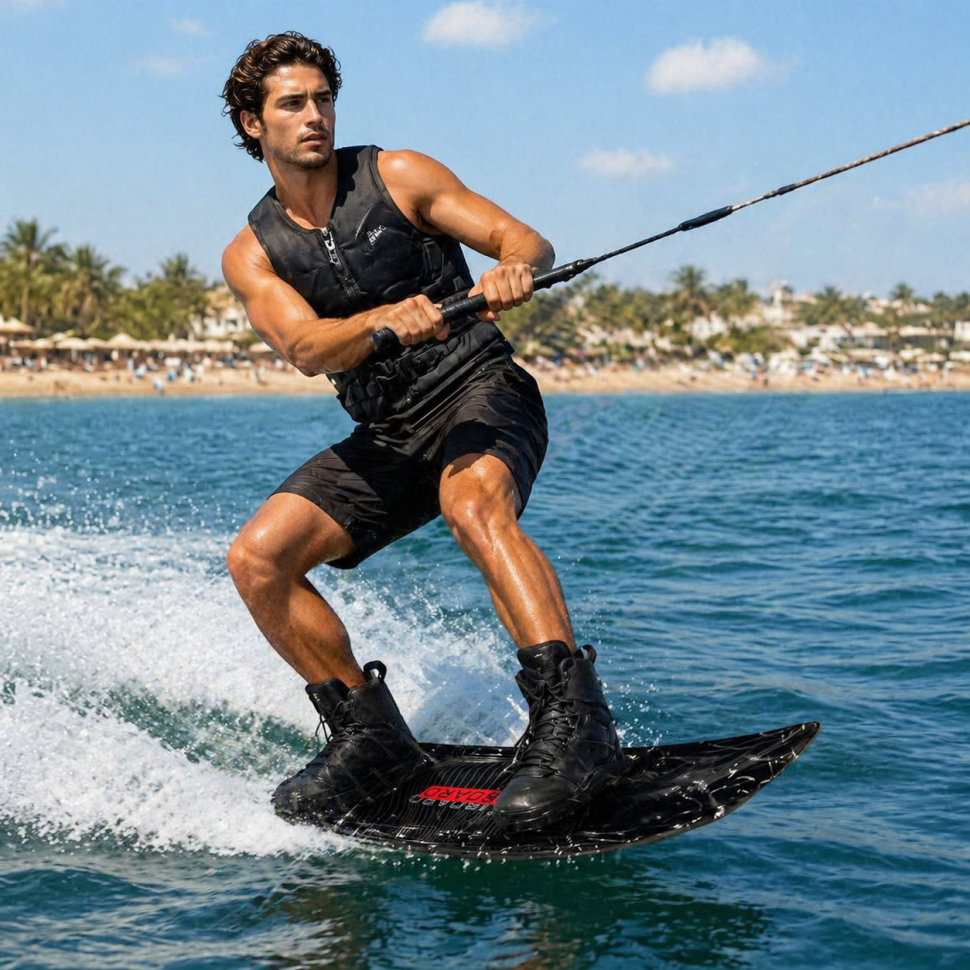 Вейкборд Iboard черный/красный 144см + крепления с системой быстрой шнуровки 37-45 Iboard-blk-r