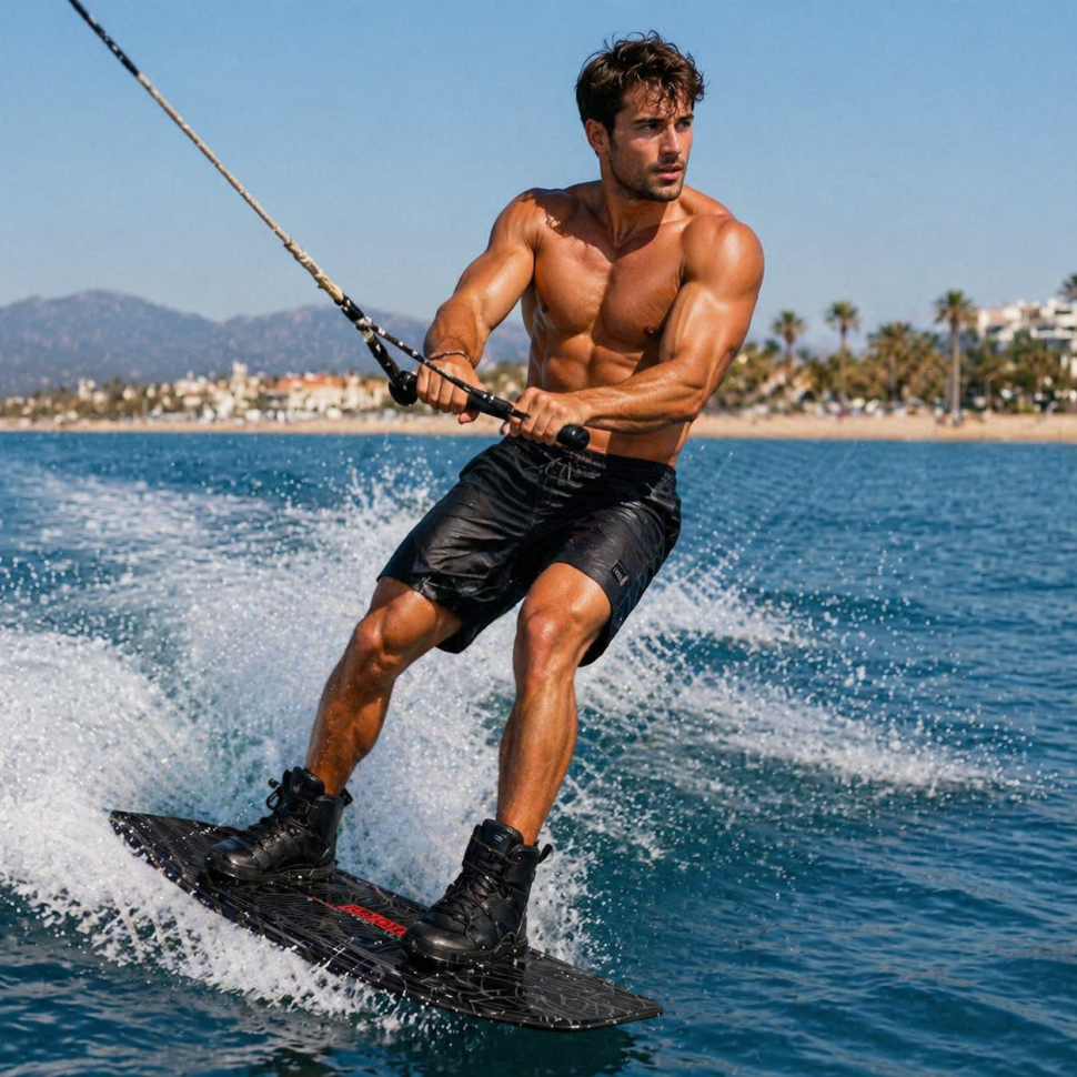 Вейкборд Iboard черный/красный 144см + крепления с системой быстрой шнуровки 37-45 Iboard-blk-r