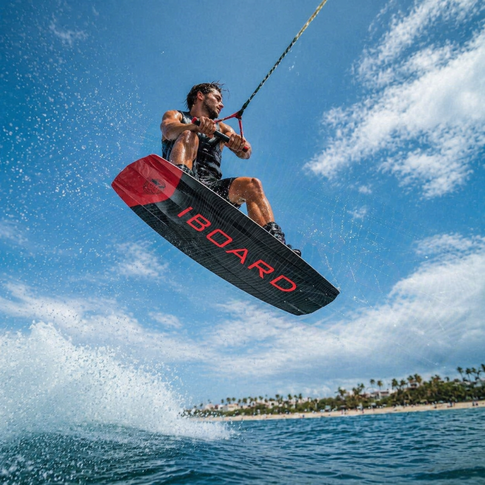 Вейкборд Iboard черный/красный 144см + крепления с системой быстрой шнуровки 37-45 Iboard-blk-r