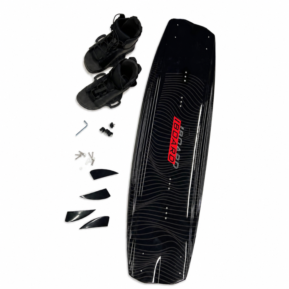 Вейкборд Iboard черный/красный 144см + крепления с системой быстрой шнуровки 37-45 Iboard-blk-r