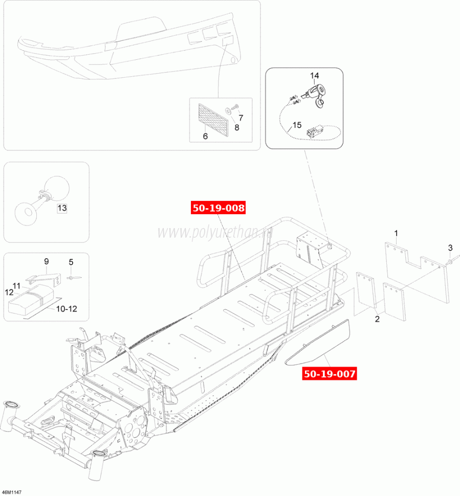 Брызговик снегохода боковой левый 50-19-007 605354746 PU54/M71/черный