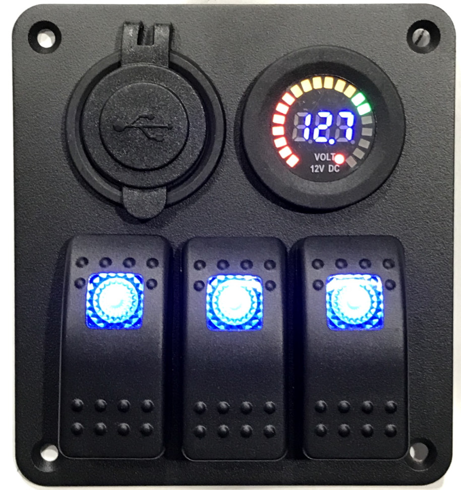 Панель кнопок RiderLab с вольтметром и USB 2.1A для UTV, катеров CS-522A1
