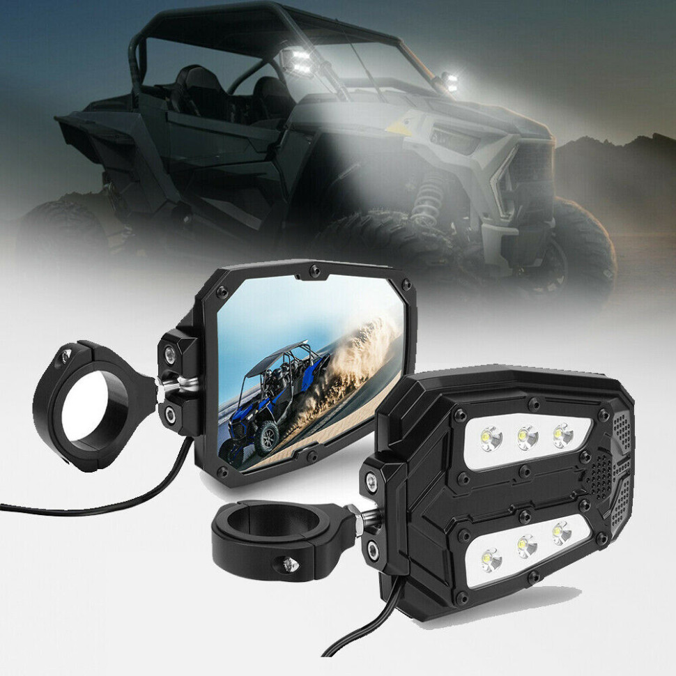 Зеркала заднего вида с фарами ближнего цвета Kemimoto 1.75 - 2" B0106-06401BK