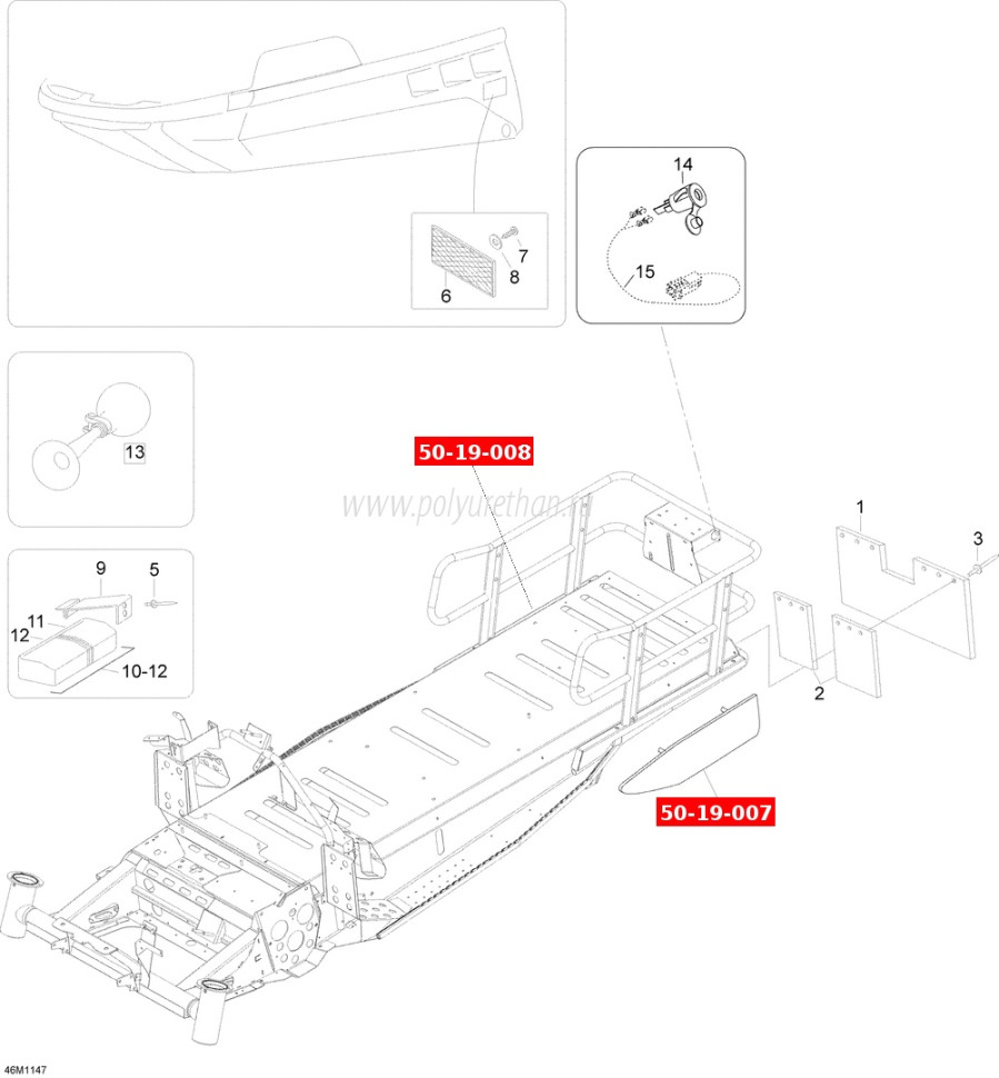 Брызговик снегохода боковой правый 50-19-008 605354747 PU54/M71/черный