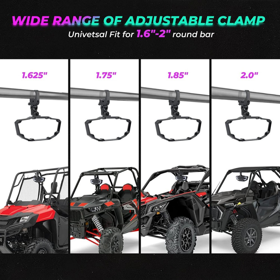 Центральное зеркало с RGB подсветкой для квадроцикла CanAm, Polaris, Yamaha Kemi Moto B0106-08901BK B0106-08901BK