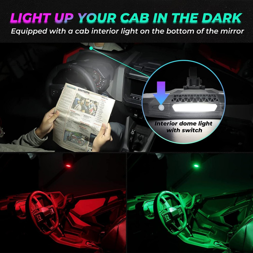 Центральное зеркало с RGB подсветкой для квадроцикла CanAm, Polaris, Yamaha Kemi Moto B0106-08901BK B0106-08901BK