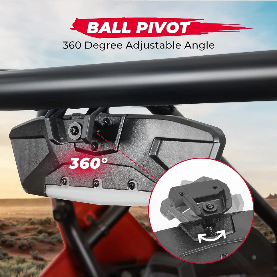 Зеркало центральное с подсветкой Kemimoto для Polaris RZR PRO XP  2883763 B0106-03201BK KM0026-2