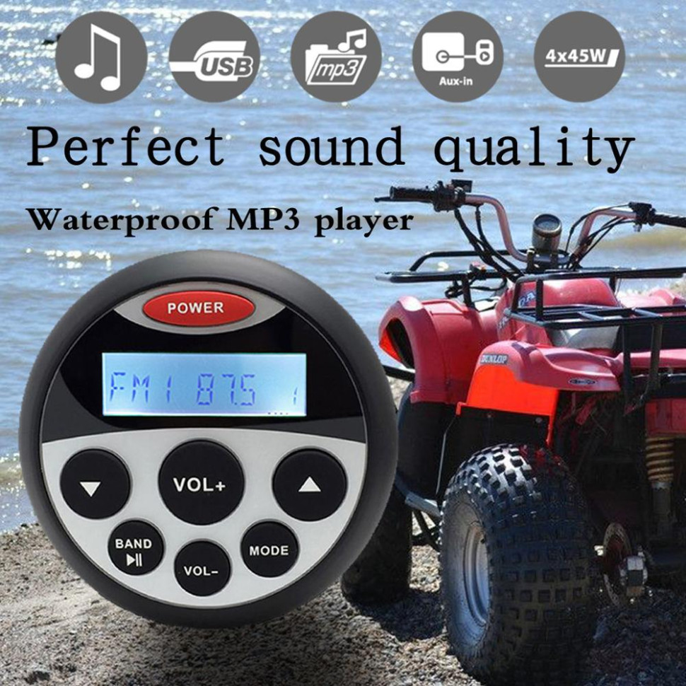 Магнитола влагозащищенная Hasda с bluetooth и aux 4 x 50W H-808