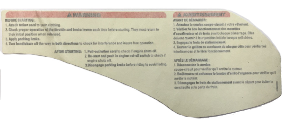 Наклейка предупреждения BRP  Warning Decal