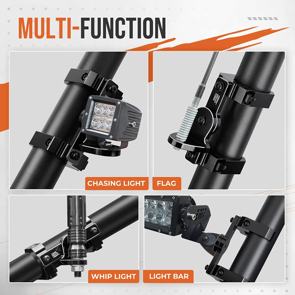 Держатель флага / фары усиленный двойной Kemimoto для всех UTV 1.5-2.0" B0111-05601BK