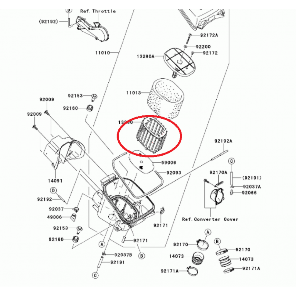 Внутренний элемент воздушного фильтра Kawasaki KVF 750 /KVF 650 BruteForce 13280-0233 13280-0233